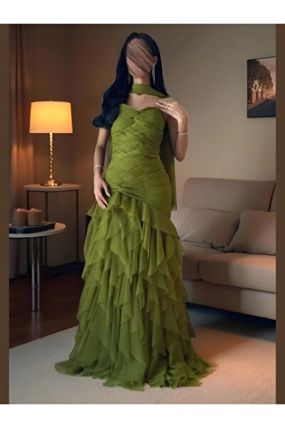 Nice Model Elegant Strapless Tiered Tulle Evening Gown - Formal Mermaid Dress with Sweetheart Neckline