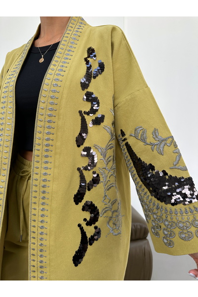 MİA NOURA Women's Kimono with Pul-Pallet Embroidery on the Front