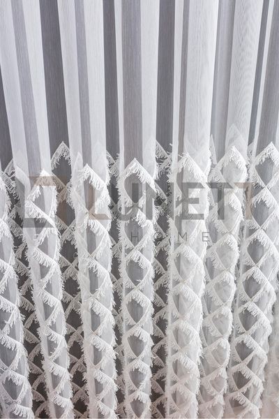 LUNETT HOME Ready to Use Foldet Linen Patterned Cross-Tassel Sparsely Pleated Tulle Curtain