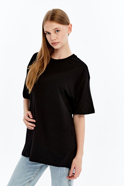 FHELIA تي شيرت نسائي أسود مصنوع من القطن العضوي بنسبة 100%، قماش مضغوط يسمح ب...