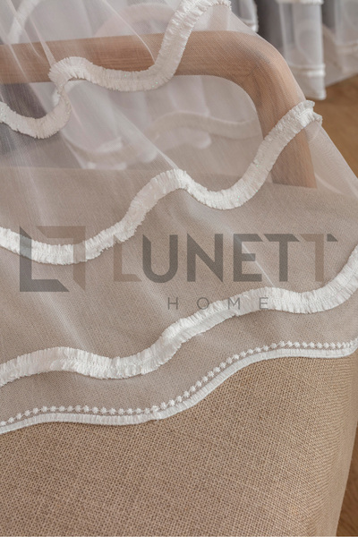 LUNETT HOME Ready to Use Foldet Linen Patterned Striped Tasseled Sparsely Plied Tulle Curtain