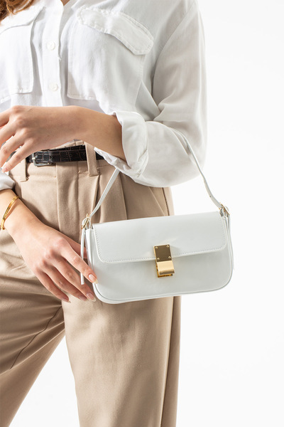 H&D COLLECTİON Geantă de mână și de umăr pentru femei de culoare albă cu deta...