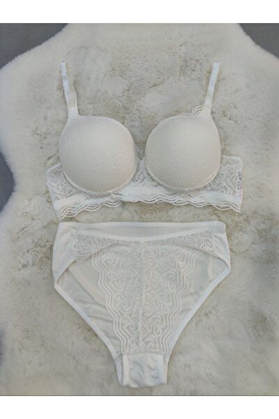 Love Angels Lace Detailed Padded Underwire Economic Bra Panty Set - Underwear Set