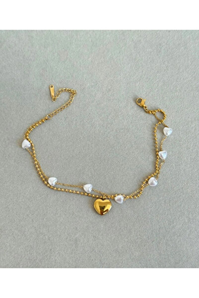 IRIS İncili Kalpli Halhal 316L Çelik