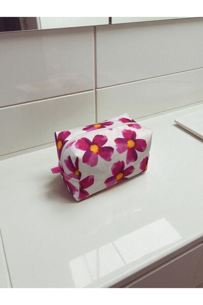 AXUM حقيبة مكياج بنمط زهرة الفوشيا - حجم كبير