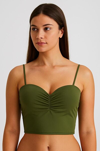 DOSESA Khaki Green Thin Underwire Padded Bustier – Shaping and Stylish Design