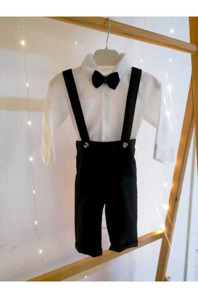 bebeksen 3-Piece Black Classic Baby Boy Salopet Set with Bow Tie Special Occasion Outfit Wedding Baby Gift