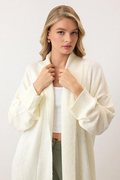 Olcay Oversize Long Knitwear Cardigan Ekru 8271