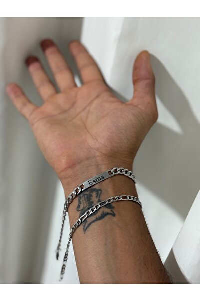 Çelik İsim Yazılı Bileklik Set Kombin - En Güzel Hediye