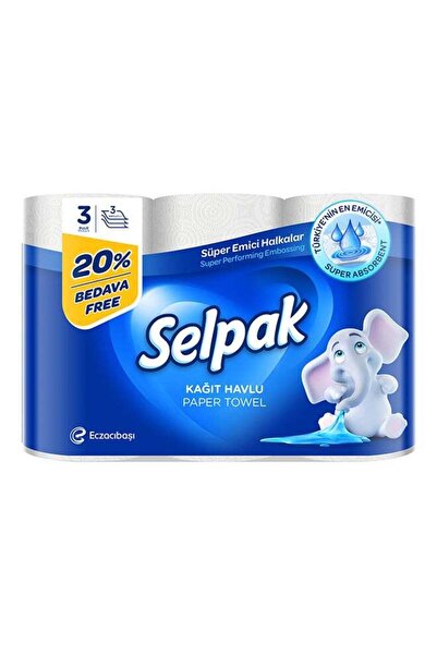 Selpak Super Absorbent Kitchen Paper Towel 80 Sheets x 3Ply, Pack of 3 Rolls