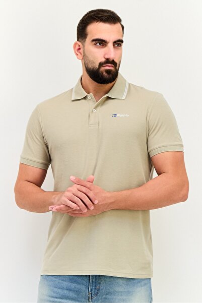 Algspar قميص بولو رجالي بقصّة عادية وأكمام قصيرة وشعار العلامة التجارية، أخضر...