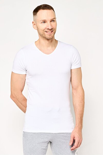 Cerruti 1881 Men 2 Pack V-Neck Short Sleeves Brand Logo Undershirt, White