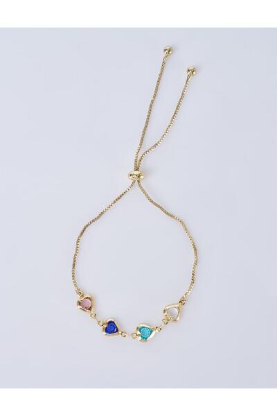 Kayra Renkli Kalp Detaylı Bileklik Gold