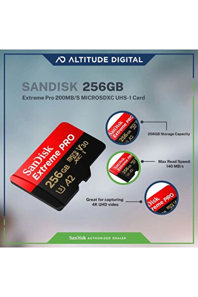 SanDisk Extreme Pro 256GB microSD UHS-I Card – 200MB/s Read, 140MB/s Write, 4K Video