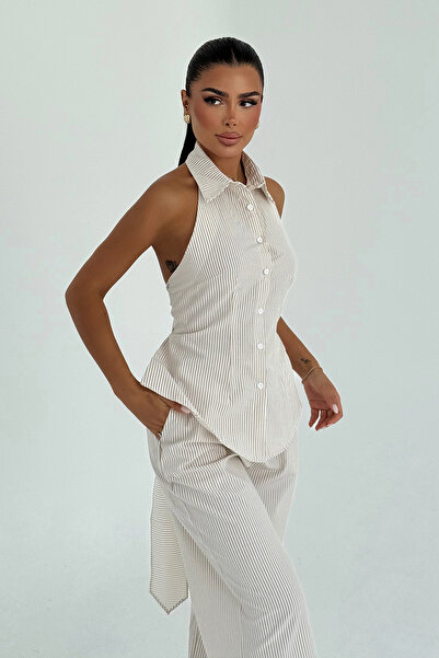 Eyyo Beige Moxie Striped Tie Back Set Ate-3311