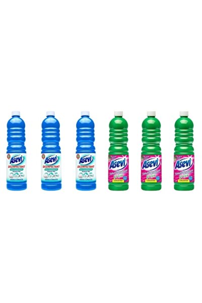 ASEVI Set Curatenie Variety 6 x Componente, 3 x Solutie Dezinfectanta Multisuprafete 1L, 3 x Solutie