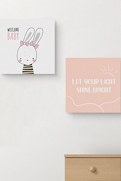 pltnstoreshop Bebek Odasına Özel Minimal Tavşan Tasarımlı Kanvas 25 X 25 Cm Ölçüsündedir pltnstoresh