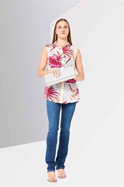 Guess Women Spread Collar Sleeveless Floral Print Top, Multicolor
