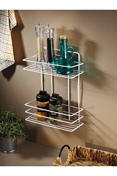 Sas Haus 2 Katlı Beyaz Mutfak Askısı, Baharatlık Rafı - Duvara Monte, Yapıştı...