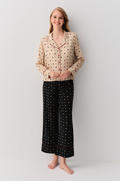 SUWEN Dotty Shirt Collar Pajama Set
