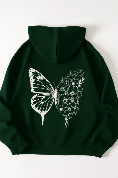 CLASSY.MODA سترة بغطاء للرأس للجنسين |   هودي كبير الحجم مطبوع - نمط الفراشات...