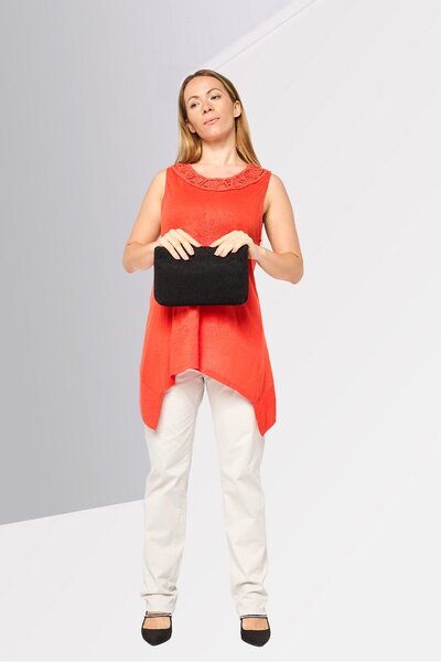 Desigual Women Crew Neck Sleeveless Textured Tunic Top, Orange