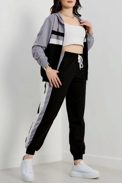 Işıltı kidss 2 Thread Tracksuit Set Black Grey