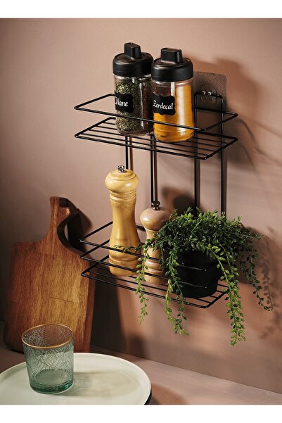 Sas Haus 2 Katlı Siyah Mutfak Askısı, Baharatlık Rafı - Duvara Monte, Yapıştı...