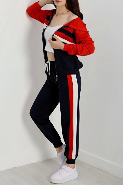 Işıltı kidss 2 thread top and bottom tracksuit set black red