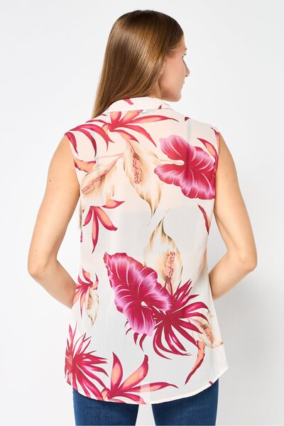 Guess Women Spread Collar Sleeveless Floral Print Top, Multicolor