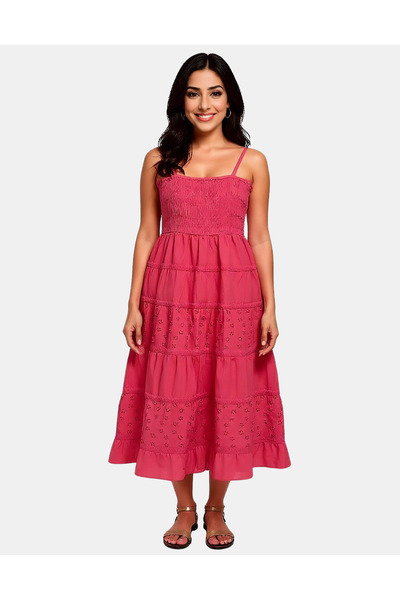 Couture Labs Women’s Sleeveless Smocked Bodice A-Line Midi Dress – Fuchsia Pink