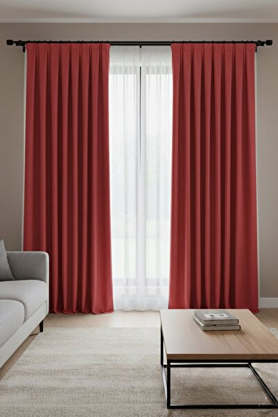 Madame Dower Narden Model Red Plain Soft Background Curtain 1X3 Frequent Pleats - Stylish and Modern Design