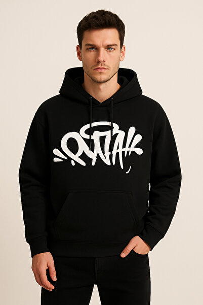 CLASSY.MODA Hanorac cu glugă - Unisex - Oversize - 3 fire cu relief - Imprima...