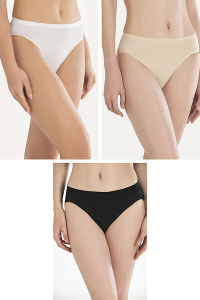 KAHSEN STORE Cotton Black White Skin Color 3-Piece Panties