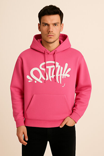 CLASSY.MODA Φούτερ με κουκούλα - Unisex - Oversize - 3 κλωστές με ανάγλυφο - Εκτύπωση γκράφιτι