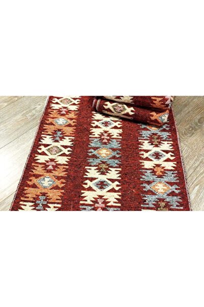 OEM Set of 4 Traditional Woven Rugs, Double-Sided, 60x200 cm, Red, Rustic Model