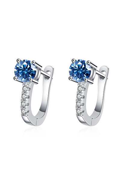 Choice 0.5CTX2 Royal blue White Gold Plated 0.5ct Moissanite Hoop Earrings For Women Sparkling Wedding Fine