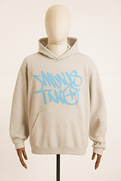 CLASSY.MODA Hanorac unisex oversize cu glugă - 3 fire cu relief - imprimeu gr...