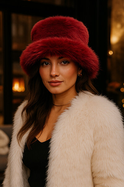 Luminos Butik Burgundy Thick Plush Kalpak Hat Beanie - Warm Keeping Stylish Outdoor Cold Protection Spk1143