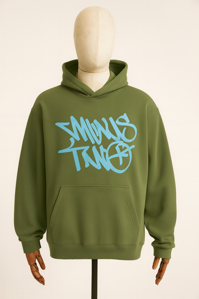 CLASSY.MODA Hanorac unisex oversize cu glugă - 3 fire cu relief - imprimeu gr...