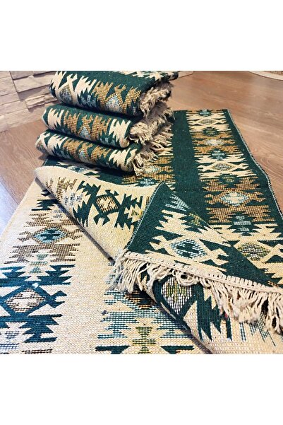 OEM Set 4 Traditional Woven Rugs, Double-Sided, Dimensions 60x200 cm, Green, ...