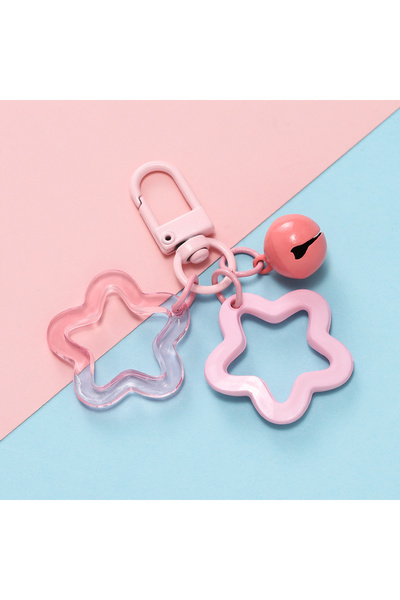 Choice Pink 1pc Acrylic Star Keychains with Small Bell Shaped Hollow Pentagram Pendants for Gift Phone Pend
