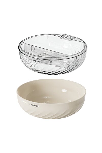 Flippy Two-layer Bowl for Fruits and Vegetables, Drainage Layer, 22.4x9 cm, Cream