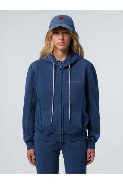 North Sails Fermuarlı Baskılı Kapüşonlu Sweatshirt