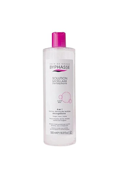 BYPHASSE Micellar Solution, Byphasse, Clear Skin, 4 in 1, Cleans Thoroughly and Removes Makeup, for Dry and S