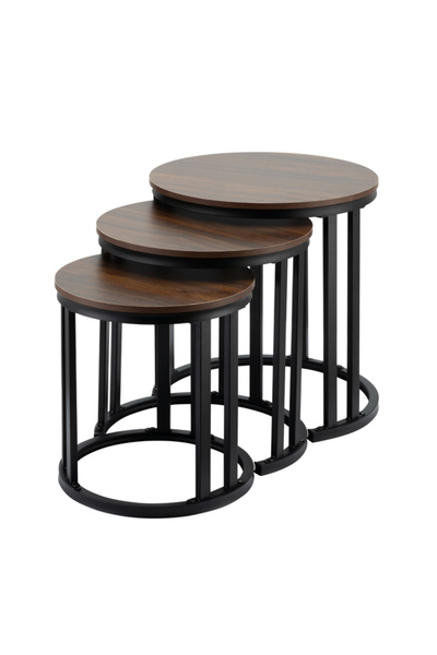 Lawazim Nesting Coffee Table Set of 3 - Round Brown Wood Top Side Tables for Living Room