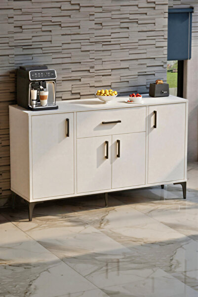 Moonlife Rose 4 Kapaklı Tek Çekmeceli Mutfak,Kiler Dolabı,Kahve Köşesi Çok Amaçlı Dolap Beyaz