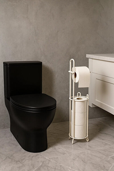 Wirewel Yedekli Siyah Tuvalet Kağıtlığı Ayaklı, Peçetelik Tutacağı, WC Kağıtlık Askısı Standı Askılığı