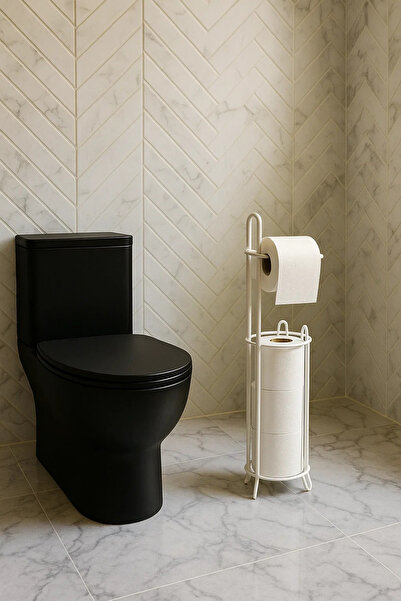 Wirewel Yedekli Siyah Tuvalet Kağıtlığı Ayaklı, Peçetelik Tutacağı, WC Kağıtlık Askısı Standı Askılığı