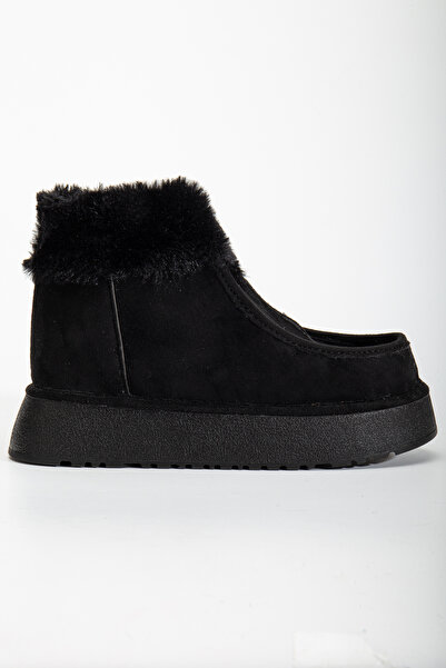 RİSSOLİ Γυναικείες μίνι μπότες με φερμουάρ με χοντρή σόλα με επένδυση από μαύρο σουέτ